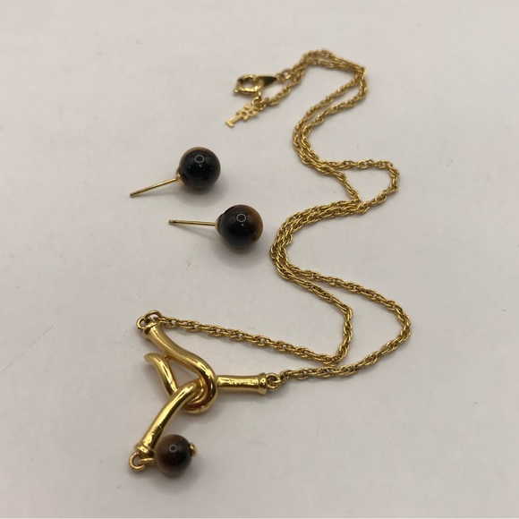 Trifari Gold-Tone & Tigers Eye Necklace and Earring Set - Picture 3 of 9